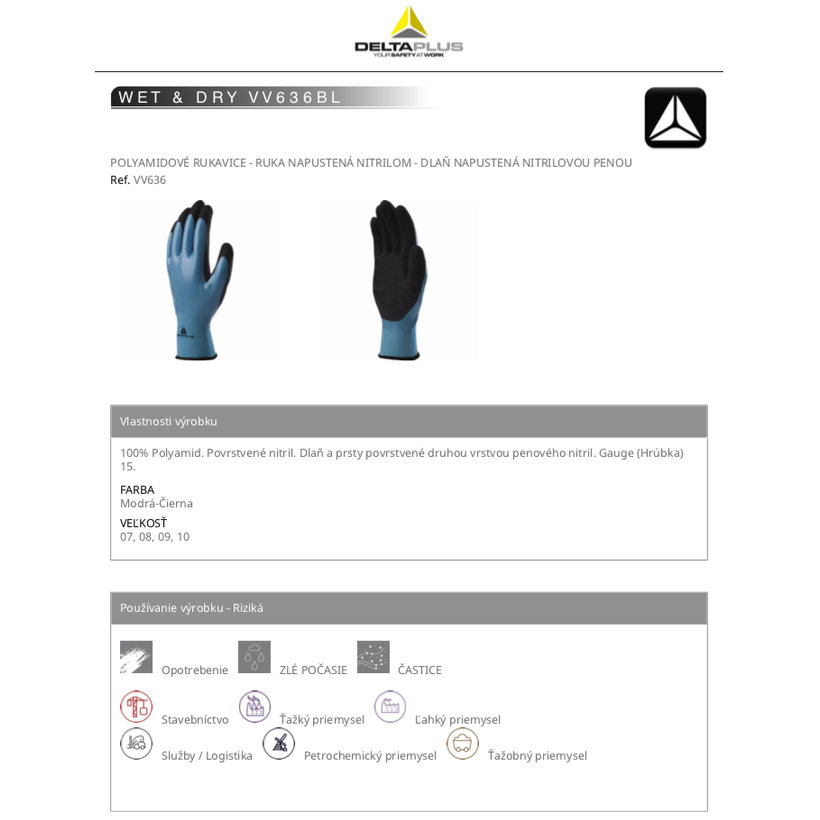 Pracovné rukavice WET &amp; DRY VV636BL 10