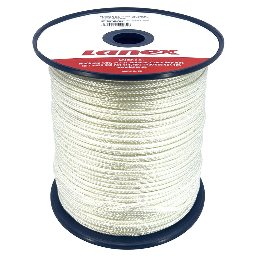 PA pletené lano bez jadra biele 16pr 4mm