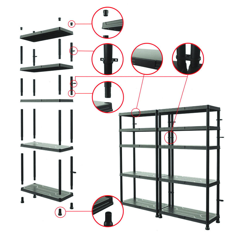 Plastový regál 74x32x134cm - 5 políc