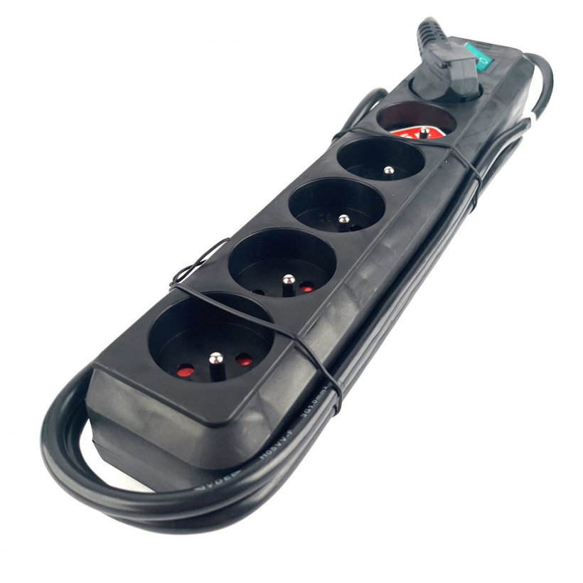 Predlžovací kábel 6-zásuvkový s vypínačom čierny 1,5m