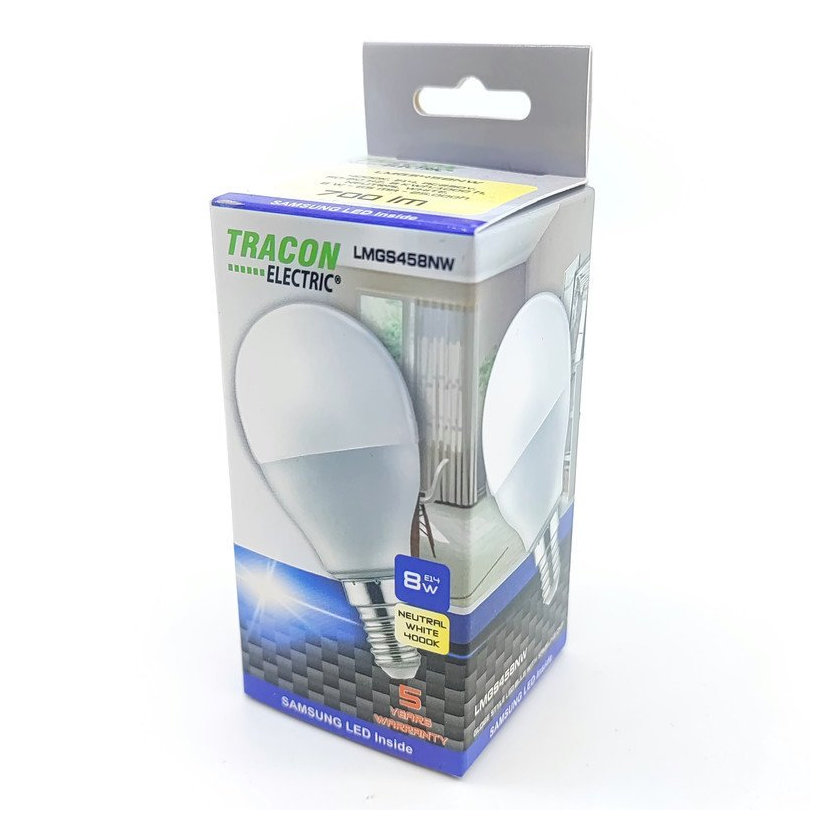 LED žiarovka guľa E14 8W - neutrálna - s chipom