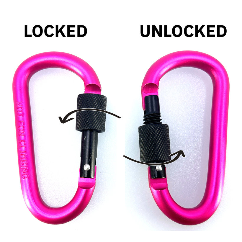 Hliníková karabína s poistkou - ružová