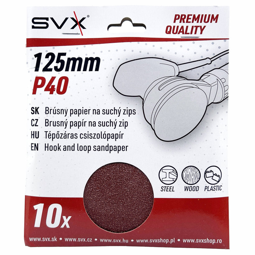 Brúsny papier na suchý zips - kruh 125 mm P40 - 10 ks