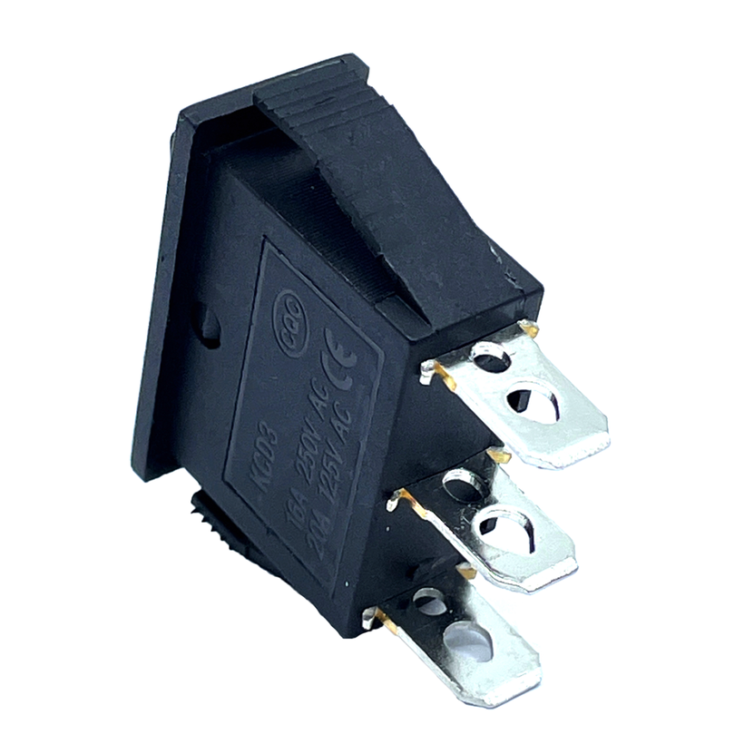 Kolískový prepínač 3-poloh. čierny, 16A, 250V, I-0-II