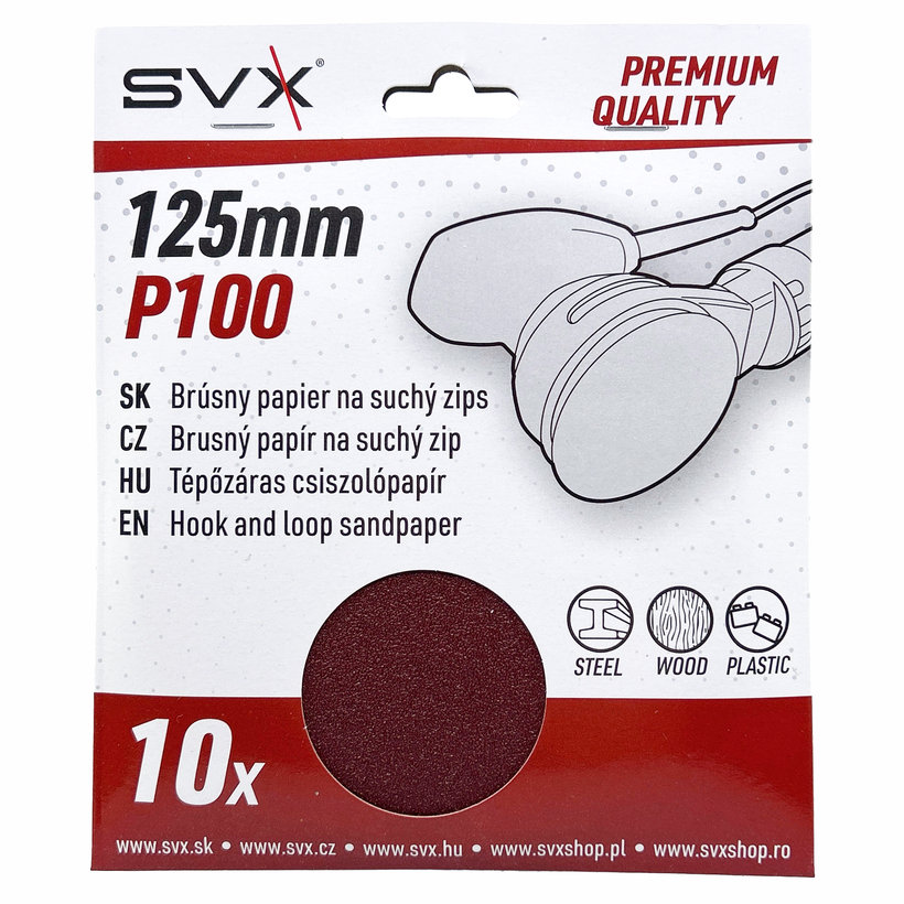 Brúsny papier na suchý zips - kruh 125 mm P100 -10 ks