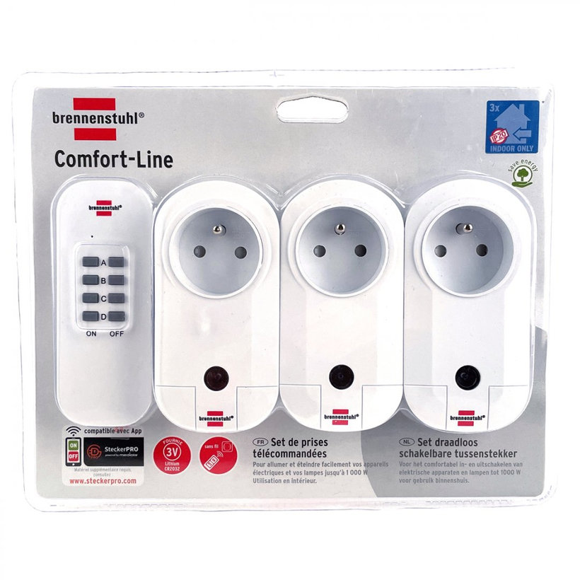 Diaľkový spínací set 3 zásuvky 1000W IP20 biely