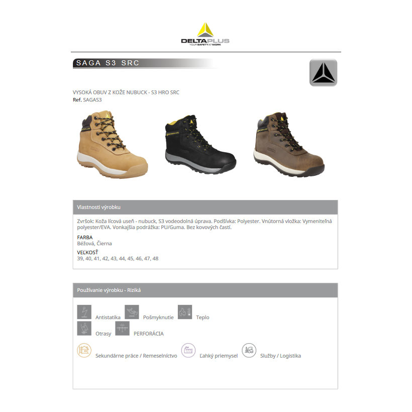Vysoká pracovná obuv SAGA S3 béžové 47