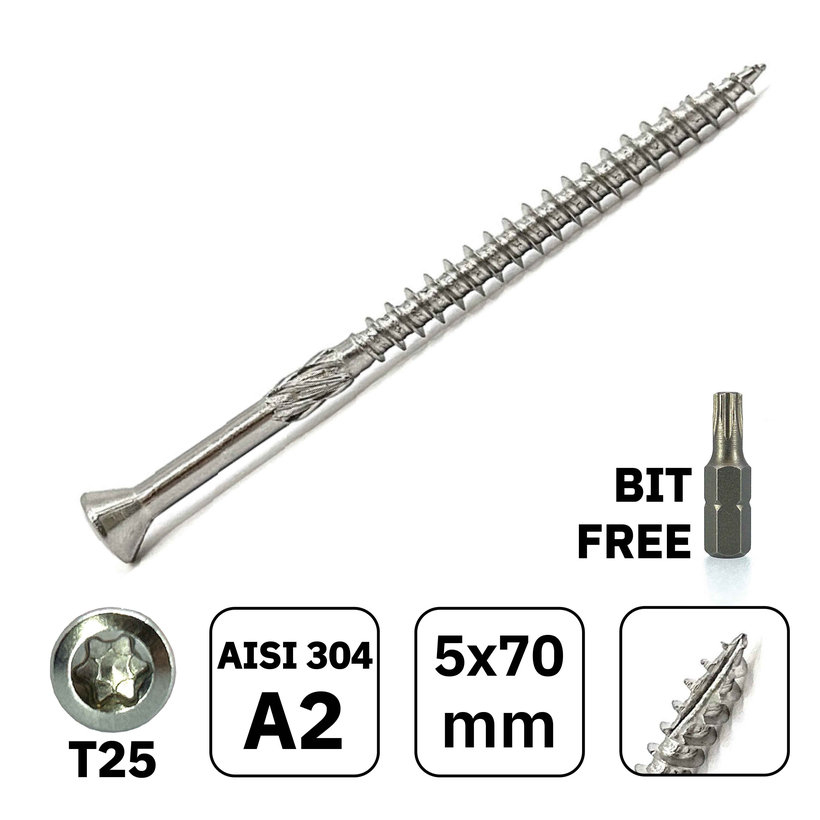 Skrutka terasová A2 5x70mm 100ks