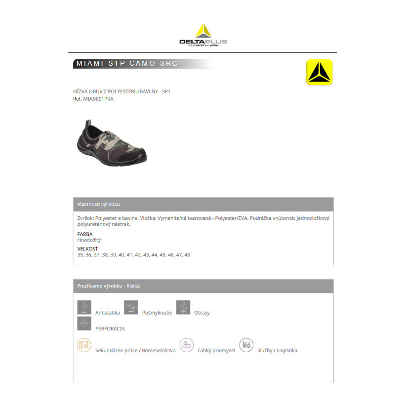 Nízka pracovná obuv MIAMI S1P CAMO 48