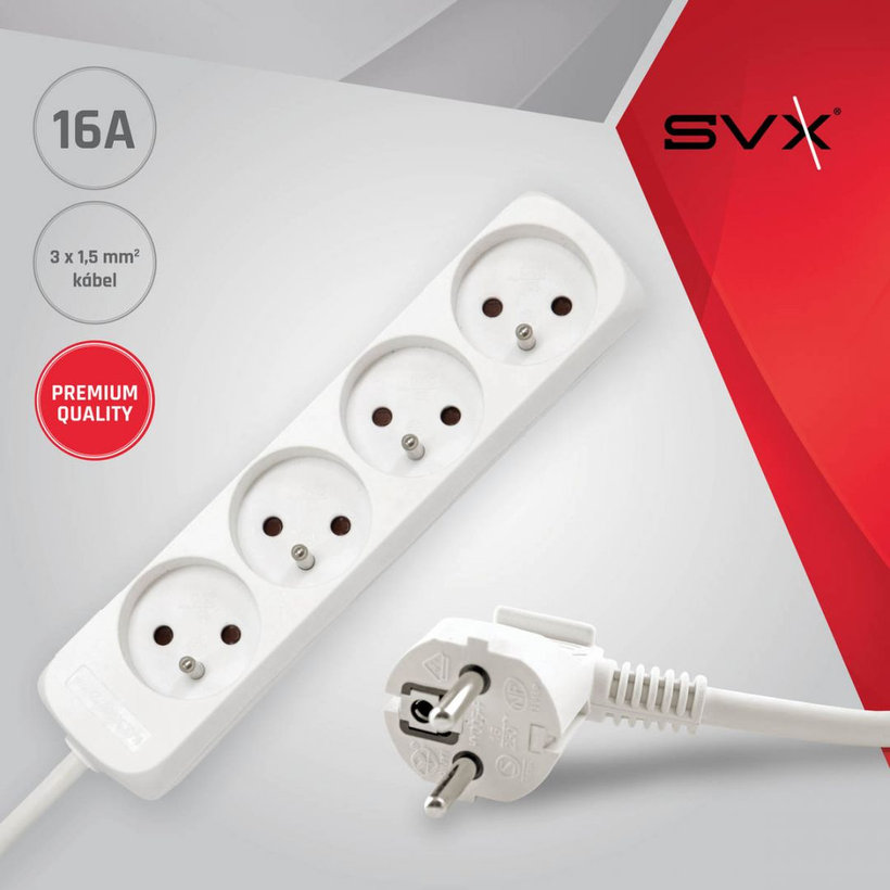 Predlžovací kábel 16A biely 4 zásuvky 3m 3G1,5