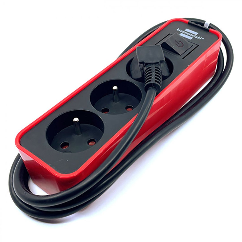 Predlžovací kábel Ecolor 3 zásuvky čierna/červená 1,5m