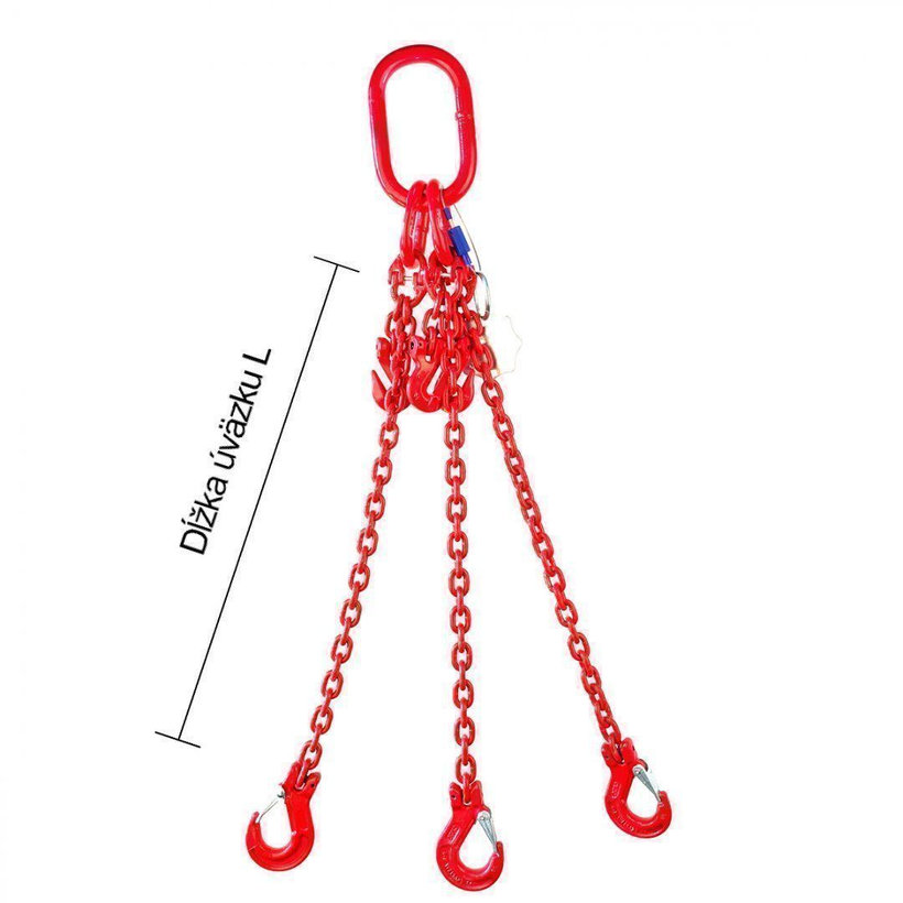 Reťazový záves oko-3 hák tr 80 so skracovačom (5 m, 17 000/11 800 kg, 16 mm, červená)
