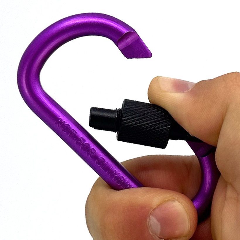 Hliníková karabína s poistkou - fialová