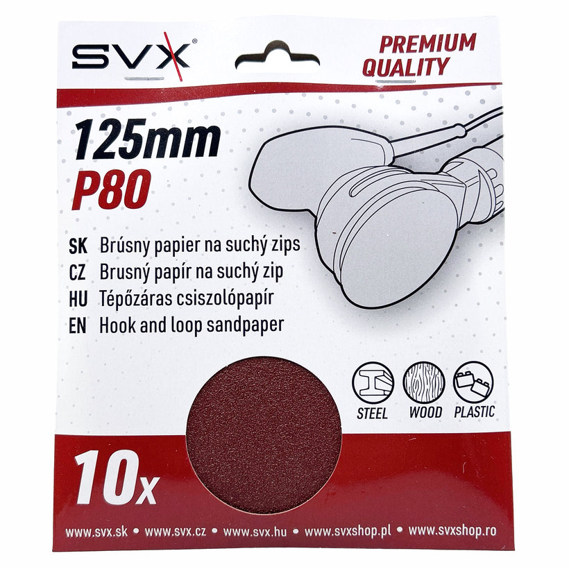 Brúsny papier na suchý zips - kruh 125 mm P80 - 10 ks