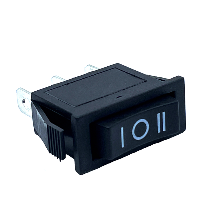 Kolískový prepínač 3-poloh. čierny, 16A, 250V, I-0-II