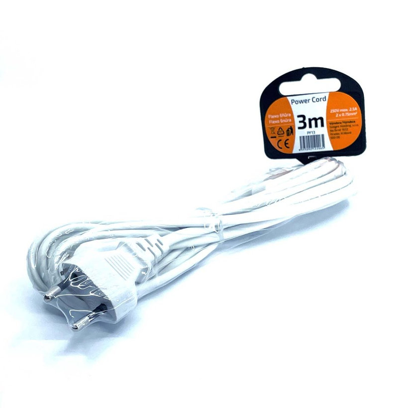 Flexo šnúra 3m 2x0,75 biela plochá - vypínač