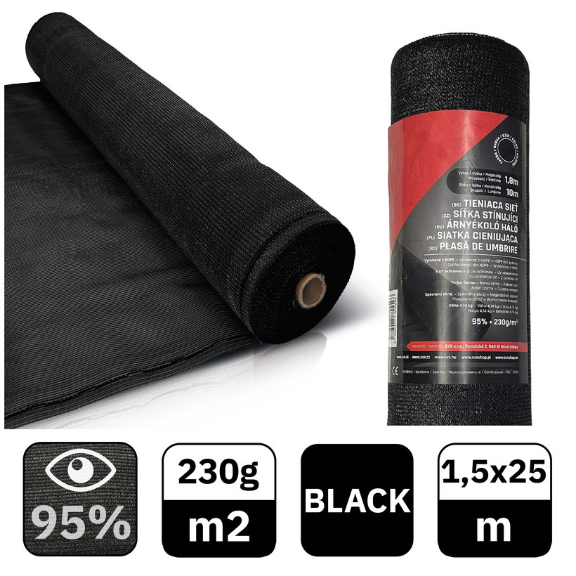 Tieniaca sieť čierna 95% - dĺžka 25m - výška 1,5m