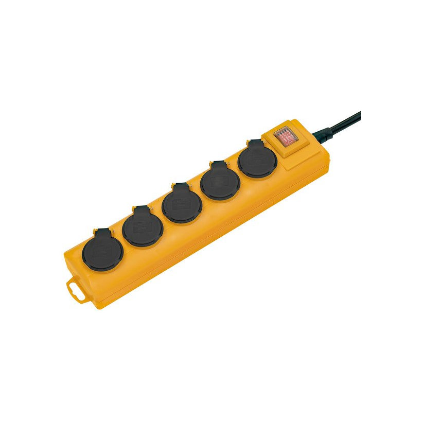 Predlžovací kábel, 5 zásuviek s vypínačom, žlto/čierny 2m