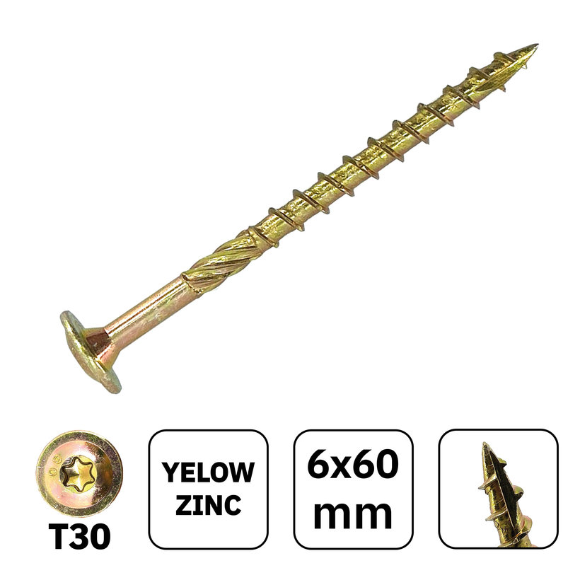 Vrut konštrukčný s tanierovou hlavou TX30 6x60mm