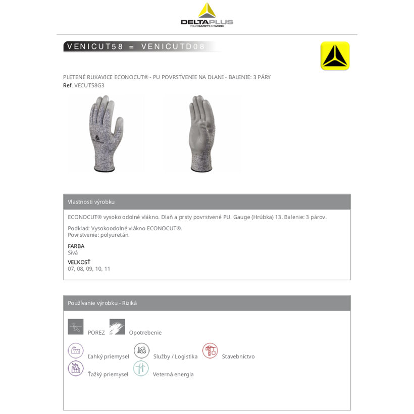Pracovné rukavice VENICUT58 08