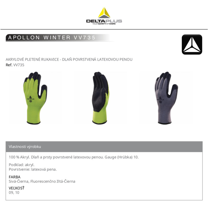 Zateplené pracovné rukavice APOLLON WINTER VV735 žlté 10