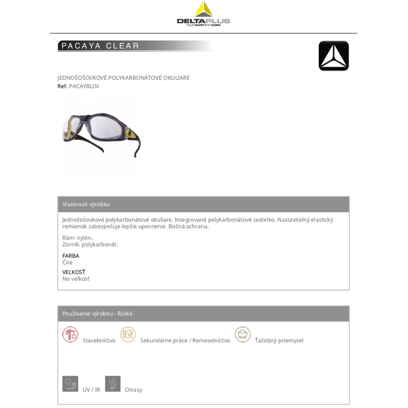 Pracovné okuliare PACAYA CLEAR