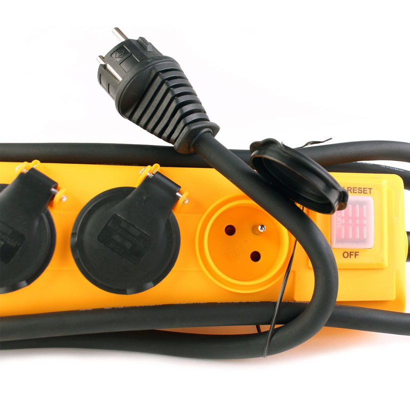 Predlžovací kábel, 5 zásuviek s vypínačom, žlto/čierny 2m
