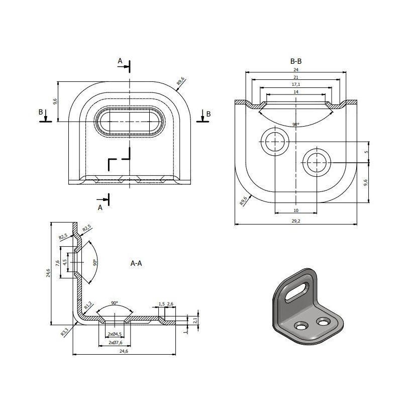 Uholník nastaviteľný FKS 1 25x25x29 mm
