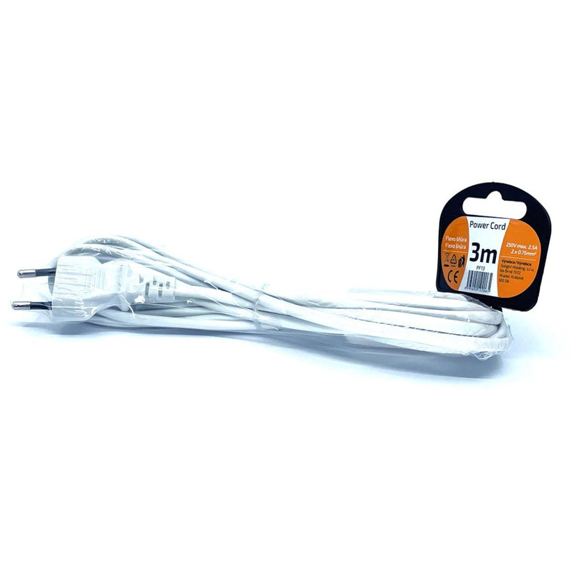 Flexo šnúra 3m 2x0,75 biela plochá - vypínač