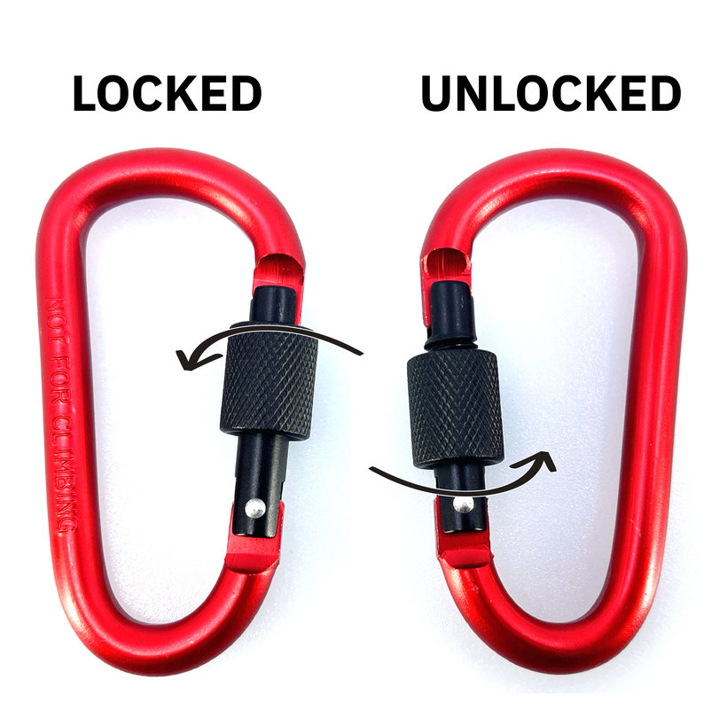 Hliníková karabína s poistkou - červená