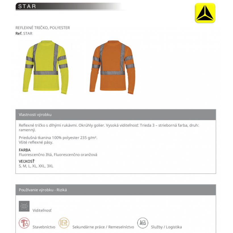 Reflexné tričko s dlhým rukávom STAR žlté XL