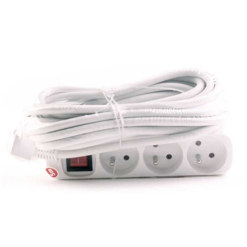 Predlžovací kábel 16A biely s vypínačom 3 zásuvky 5m 3G1,5