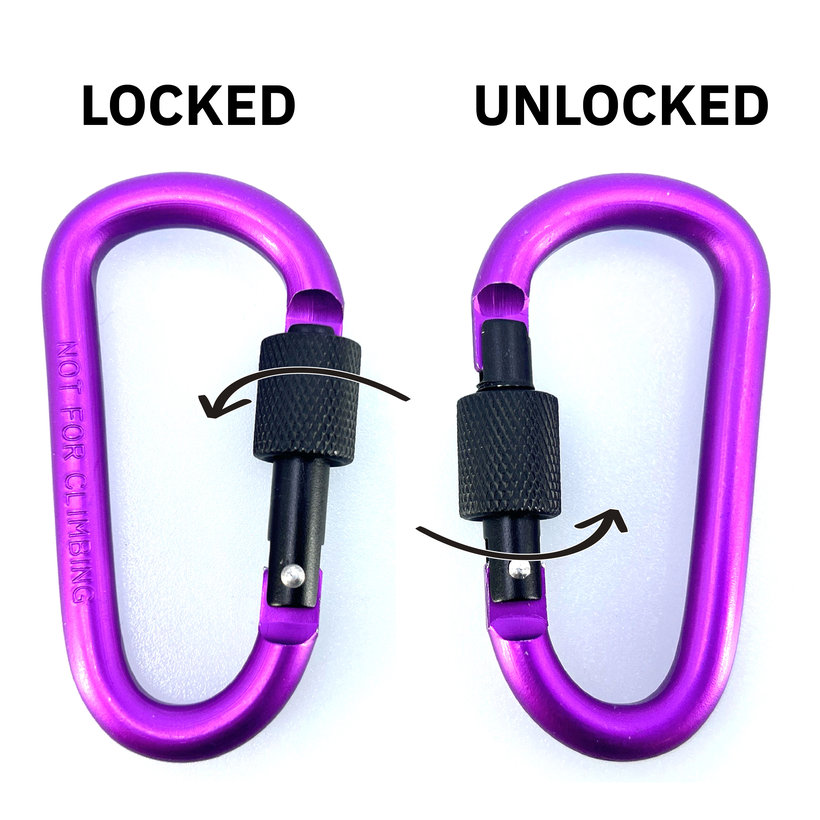 Hliníková karabína s poistkou - fialová