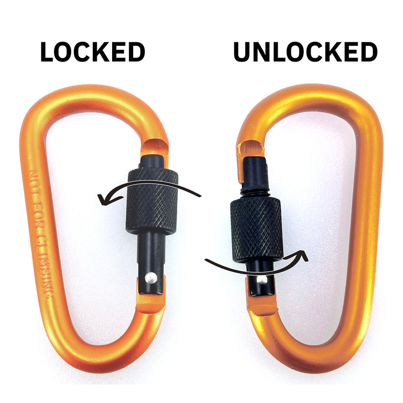 Hliníková karabína s poistkou - oranžová