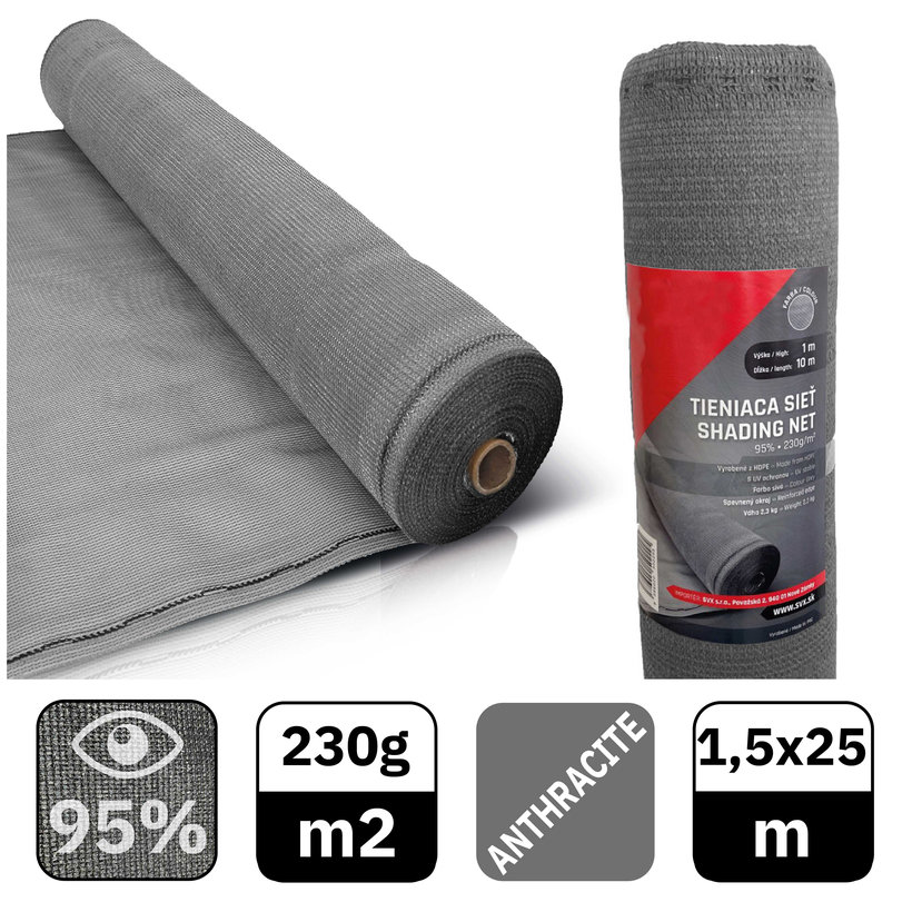 Tieniaca sieť antracit 95% - dĺžka 25m - výška 1,5m