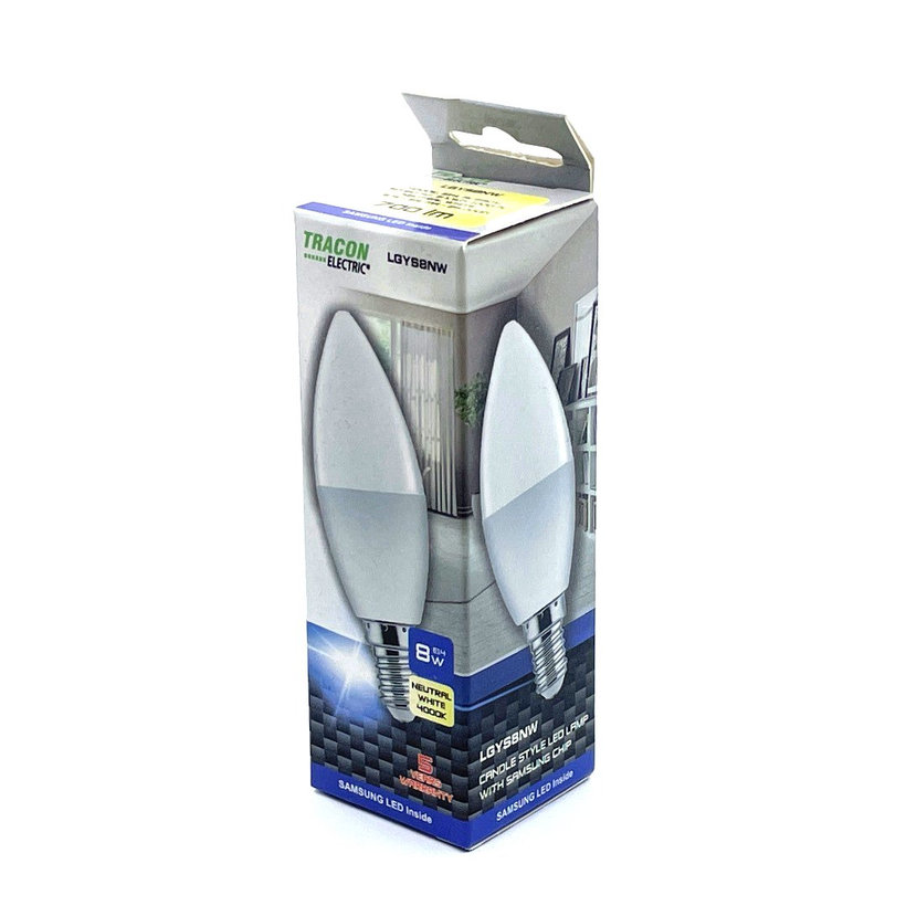 LED žiarovka sviečka E14 8W - neutrálna - s chipom