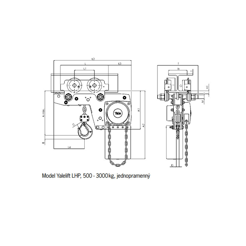 Ručný reťazový kladkostroj Yalelift LHP - vozík A 500kg