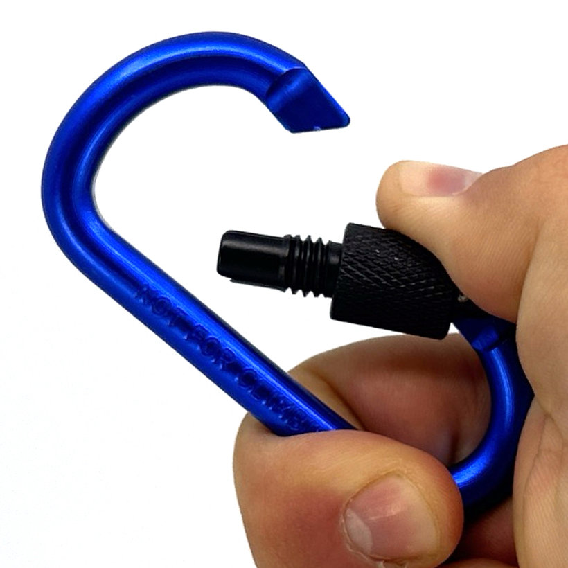 Hliníková karabína s poistkou - modrá