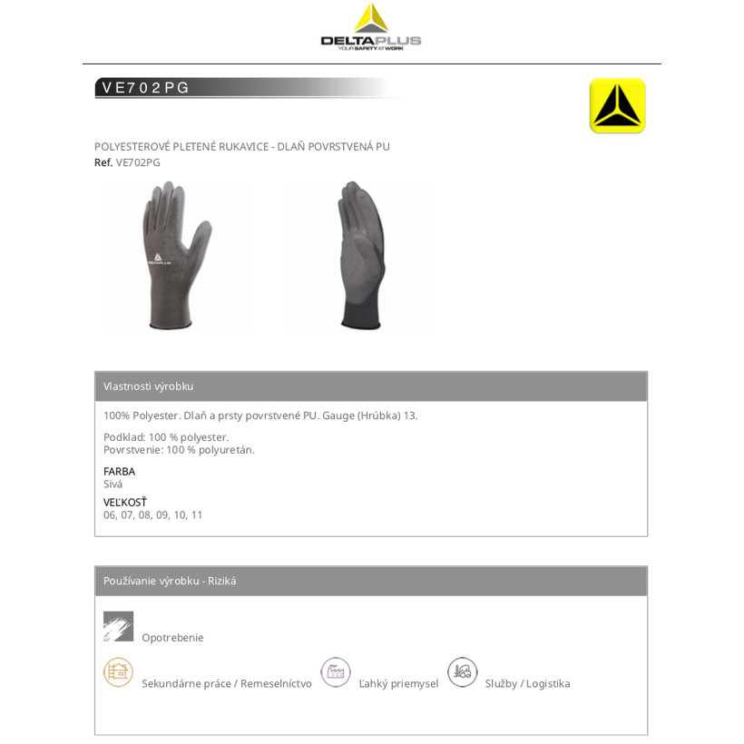 Pracovné rukavice VE702PG 09