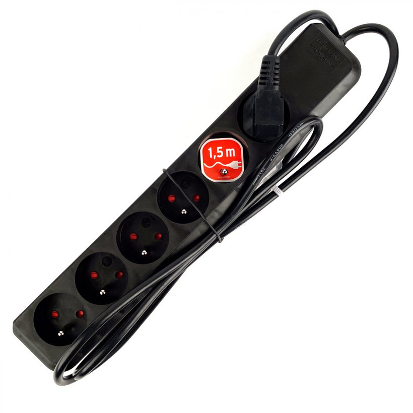 Predlžovací kábel 6-zásuvkový bez vypínača čierny 1,5m
