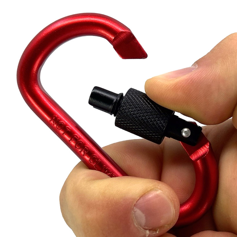 Hliníková karabína s poistkou - červená