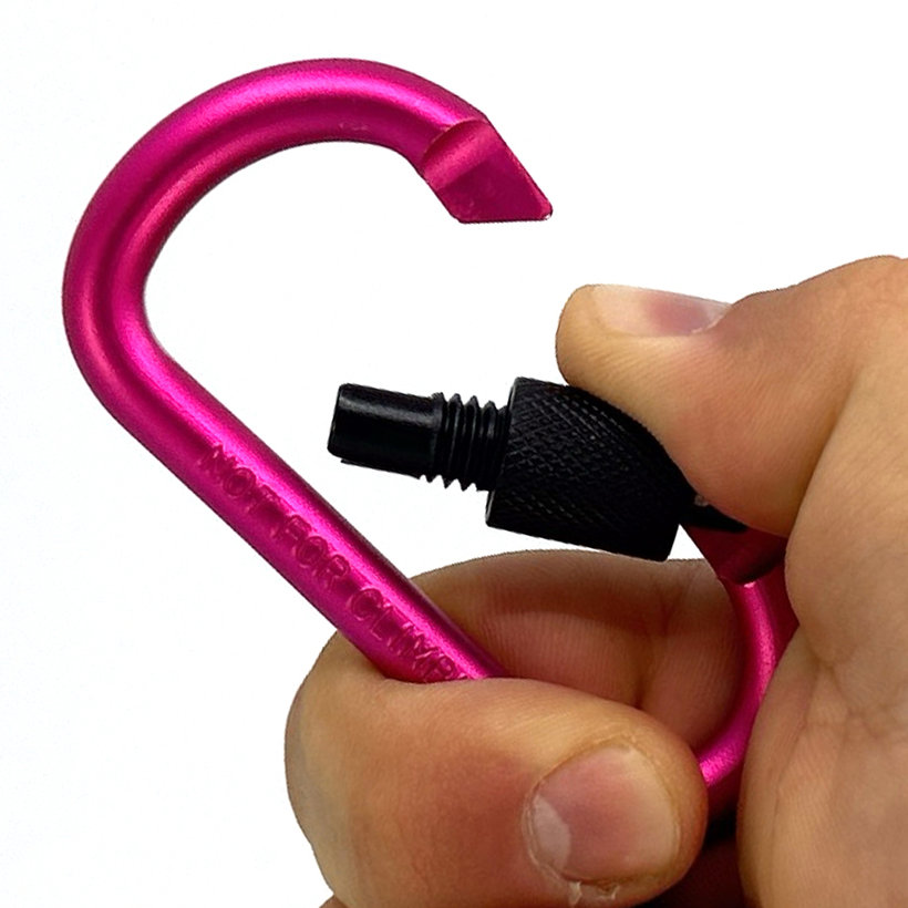 Hliníková karabína s poistkou - ružová