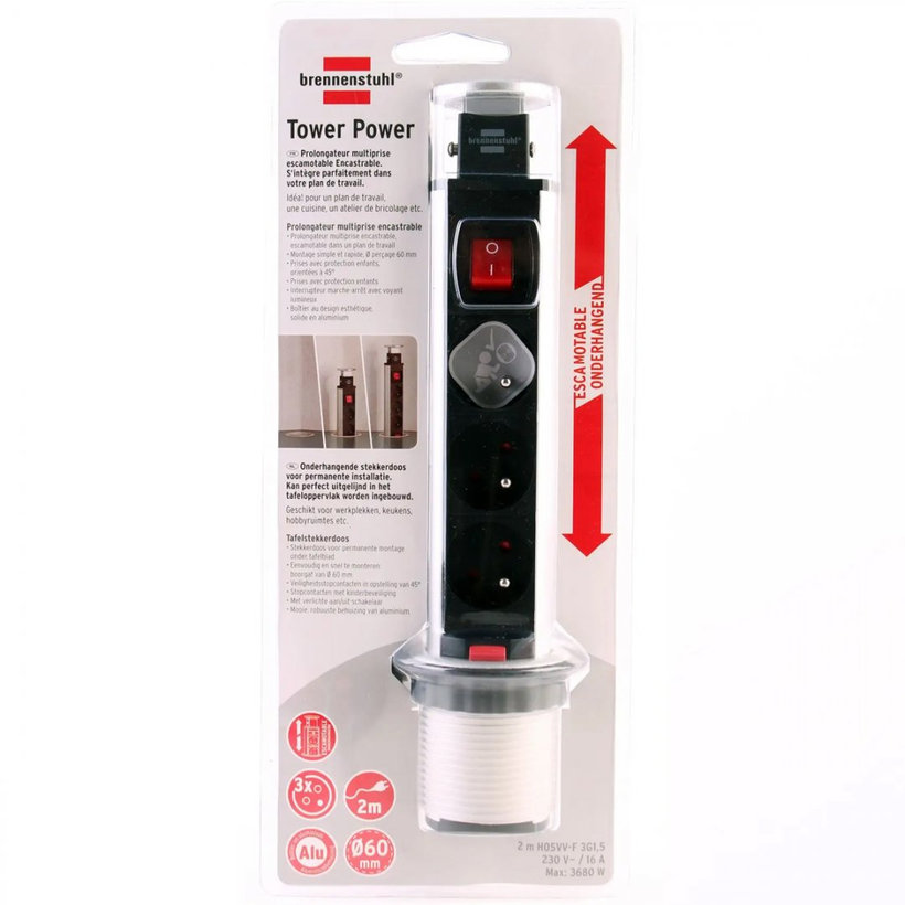 Inovatívna stolová zásuvka Tower Power 3 zásuvky 2m