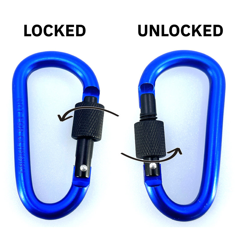 Hliníková karabína s poistkou - modrá