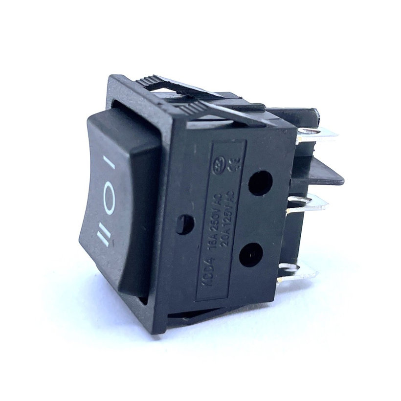 Kolískový prepínač 3-poloh. s pruž. návratom čierny, 16A, 250V, I-0-II