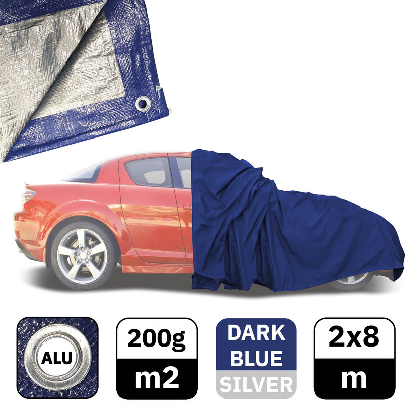 Plachta zakrývacia 2x8m modro-strieborná 200g/m²