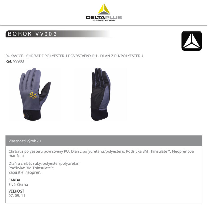 Zateplené pracovné rukavice BOROK VV903 09