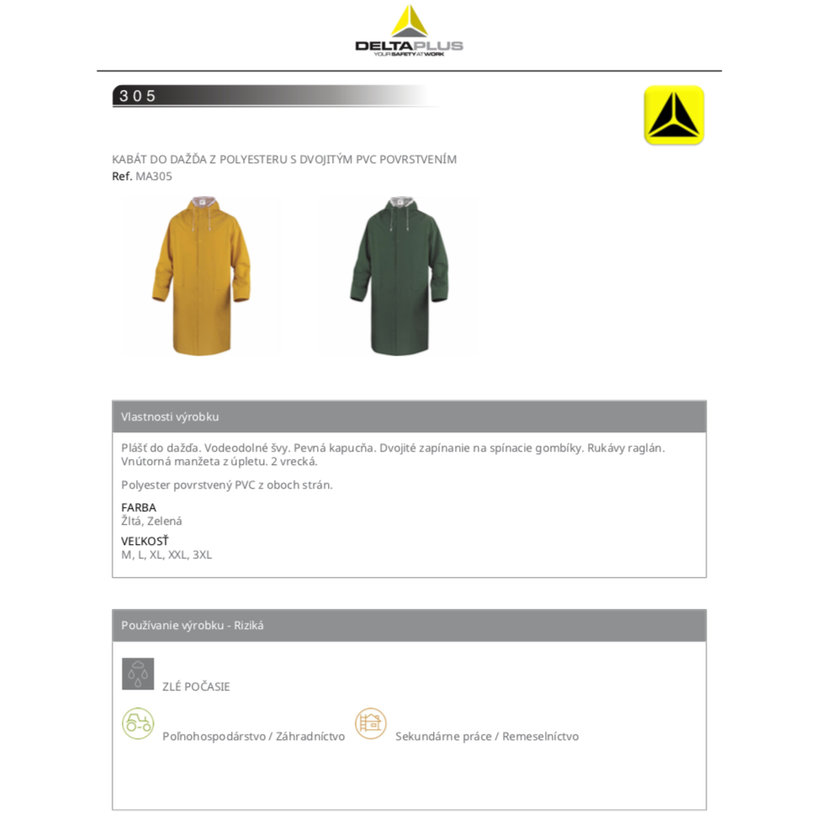 Nepremokavý plášť do dažďa MA305 zelený M