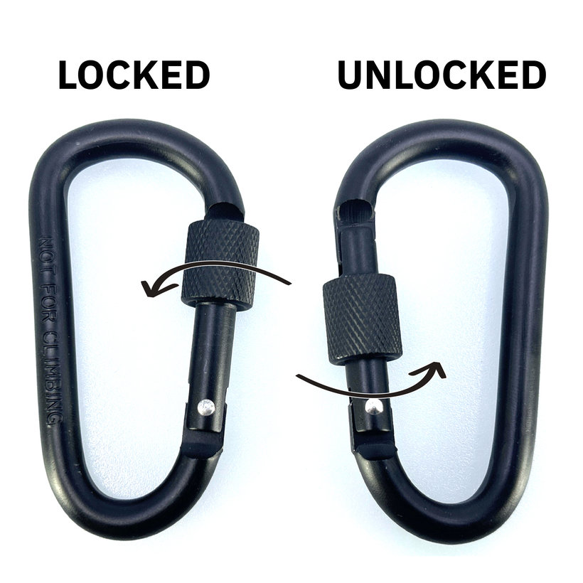 Hliníková karabína s poistkou - čierna