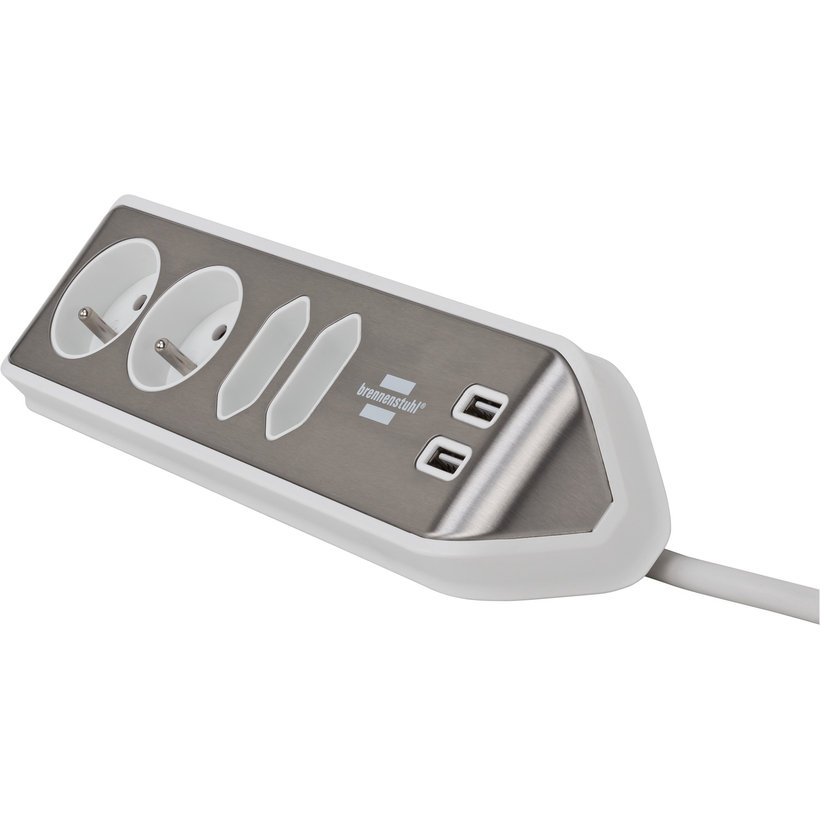 Rohový predlžovací kábel 4-zásuvkový 2m strieborný